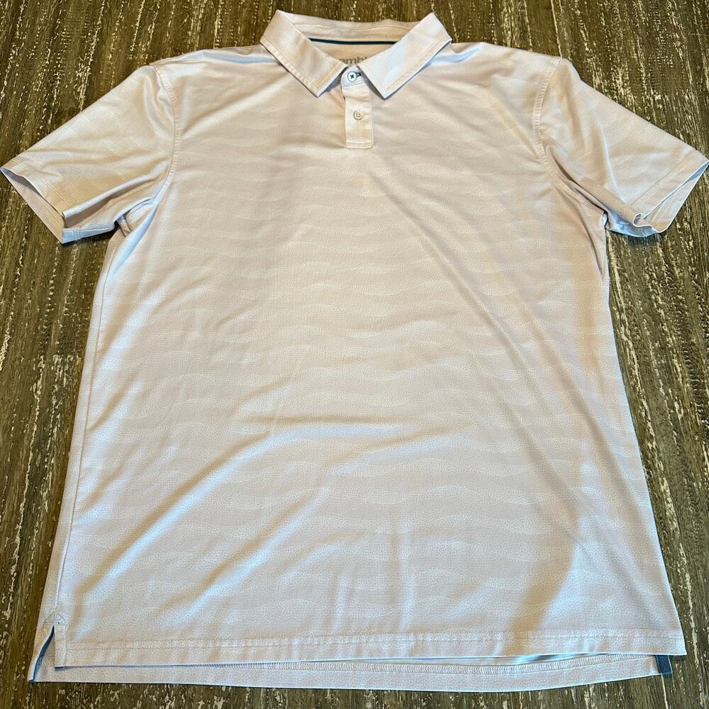 Amble Performance Golf Polo Shirt All Over Print S/S Cream Pink Men’s Size L